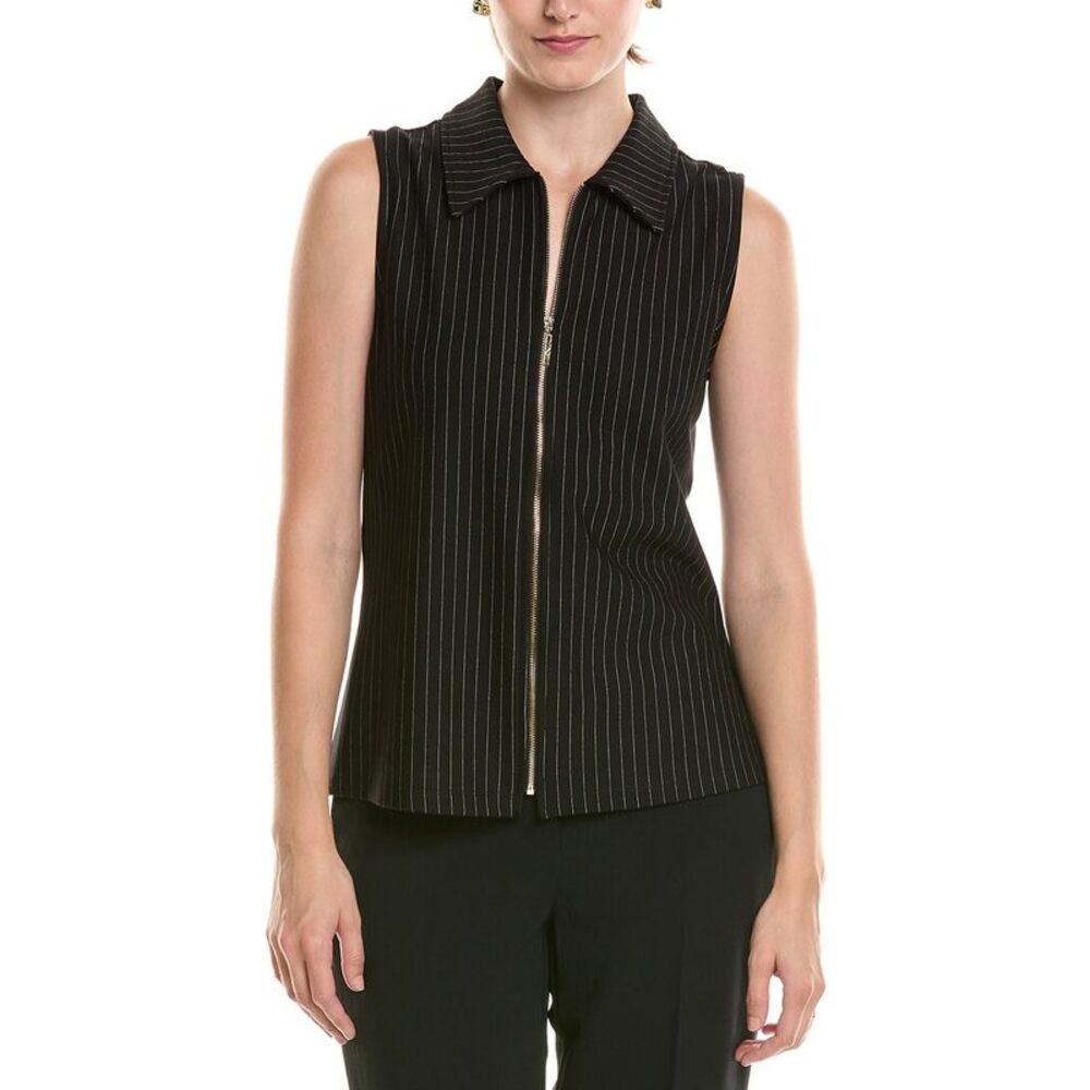 Anne Klein Womens  Front Zip Mock Neck Top, Black